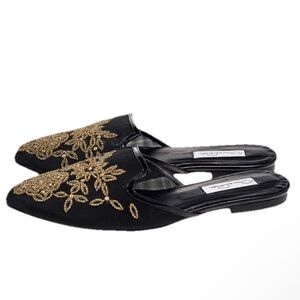 Oscar De La‎ Renta Calista Beaded Floral Mesh Mule Slide Sandal Black 37.5